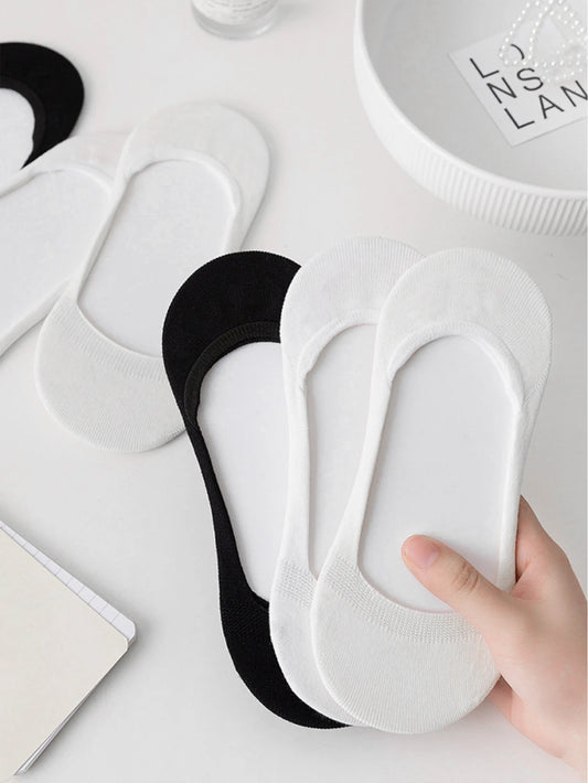 1/3/5 Pairs Random Black & White Invisible Socks for Women, Comfortable & Breathable Low Cut Liner Socks