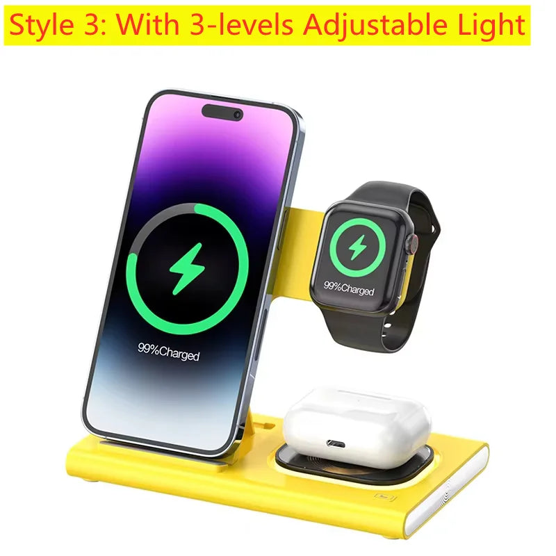 Desk Fast Wireless Charger Stand Pad Foldable Fast Charging Station Dock for iPhone 16 15 14 13 12 Pro Max Apple Watch Airpods
