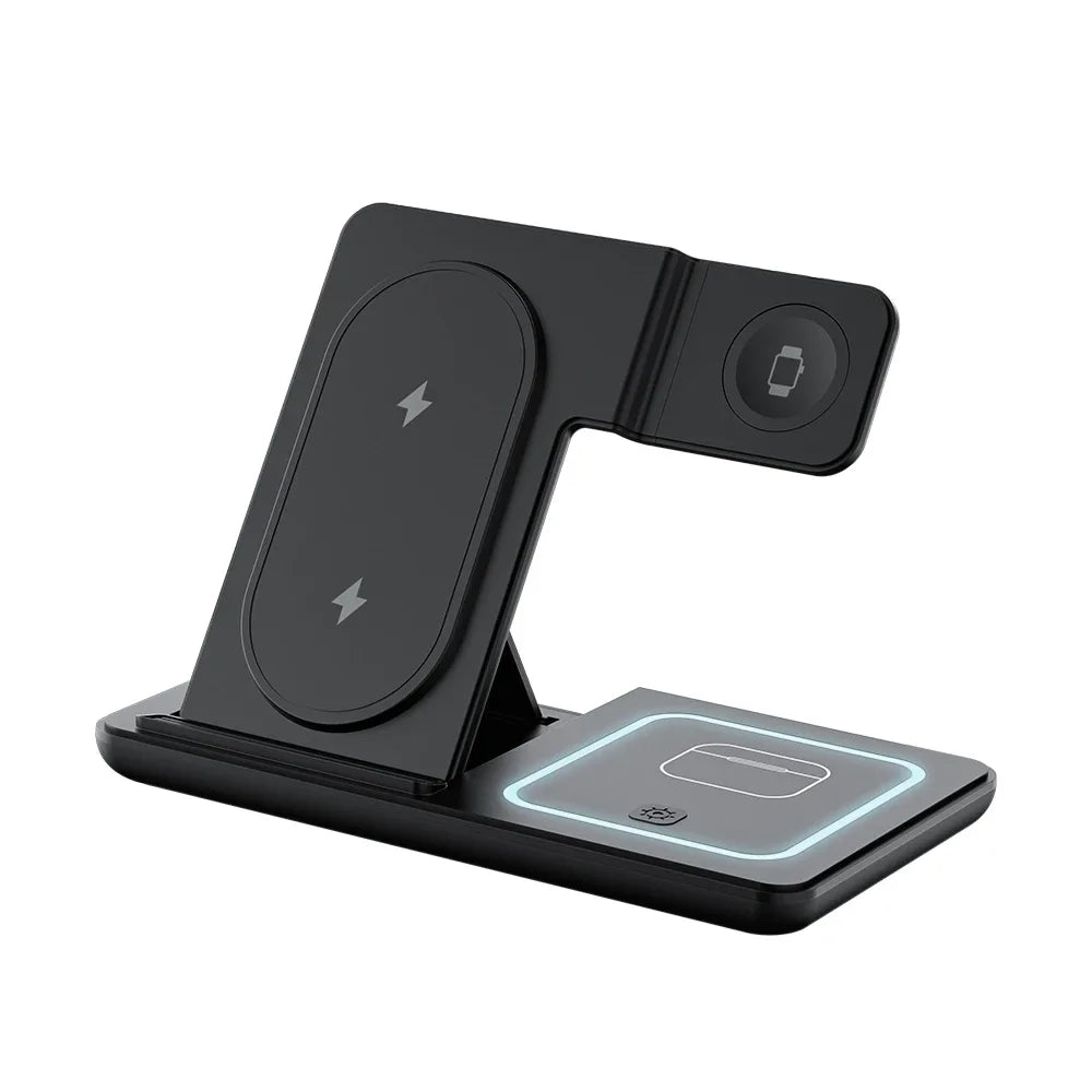 3 in 1 Wireless Charger Desk Stand For Samsung S24 S23 Galaxy Watch 2-8 Active 1 2 Buds Pro Earphones LED Fast Charging Station