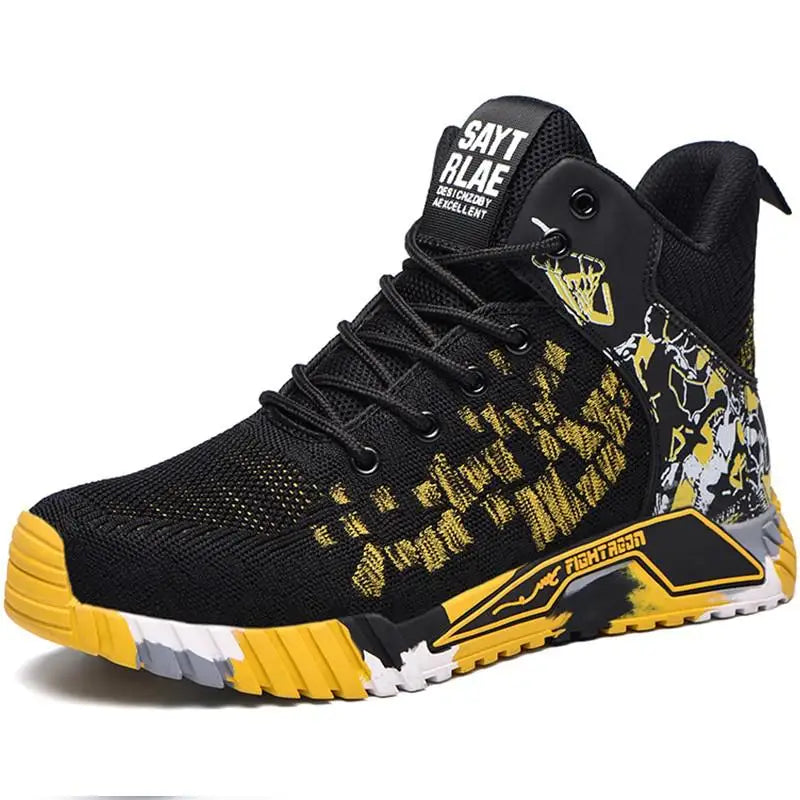 All Seasons Men's Safety Shoes Flying Woven Breathable Steel Toe Cap Impact Proof Puncture Mid Cut Sneakers Zapatos De Seguridad
