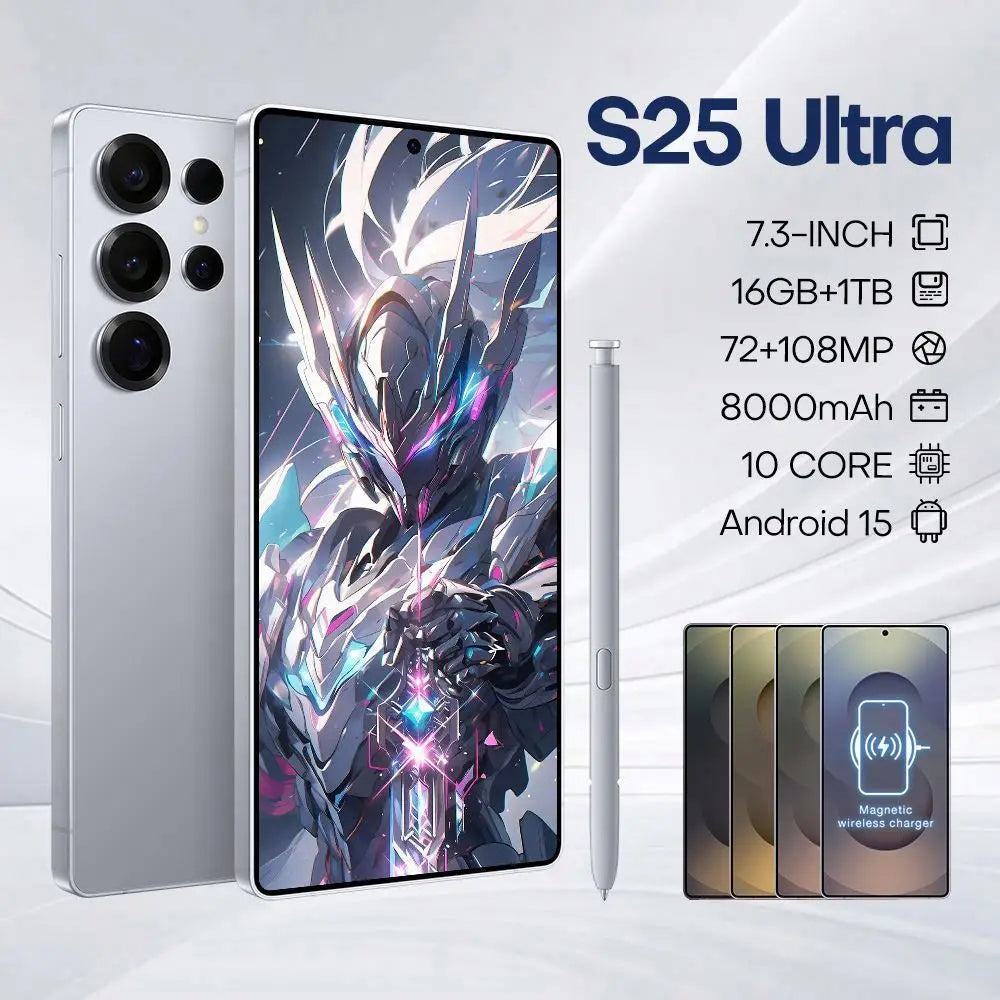 Smartphone S25+ Ultra – 3 Caméras, 16Go RAM + 1To, écran 7.3" 2K, Android 15, Double SIM
