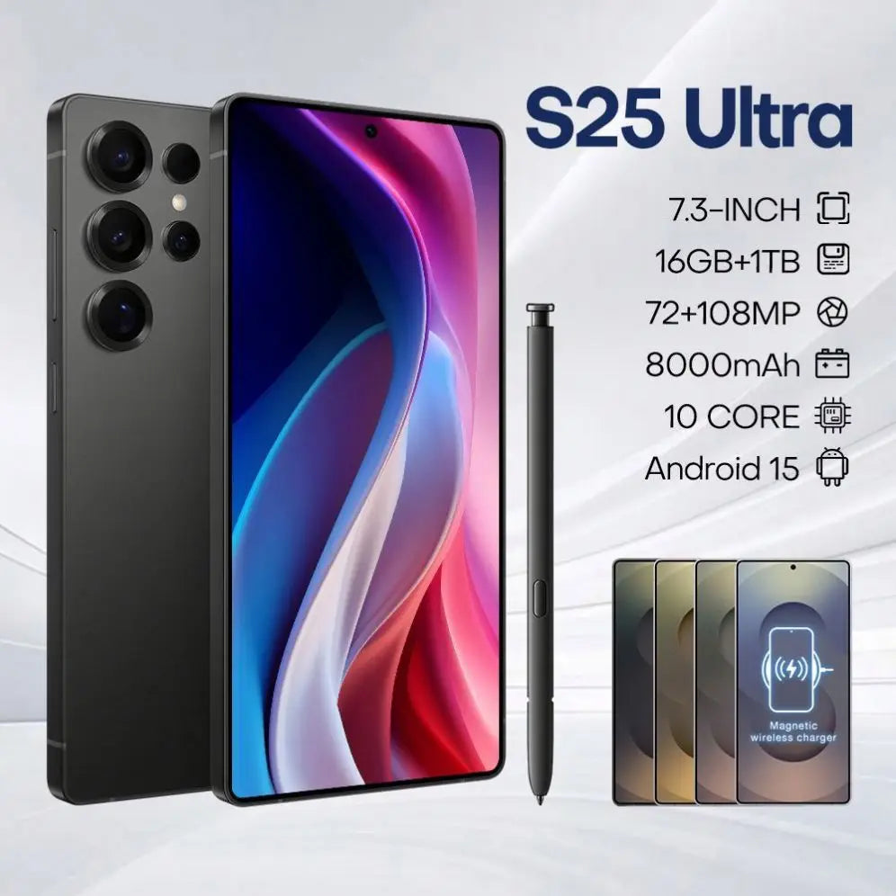 Smartphone S25+ Ultra – 3 Caméras, 16Go RAM + 1To, écran 7.3" 2K, Android 15, Double SIM