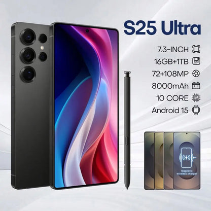 Smartphone S25+ Ultra – 3 Caméras, 16Go RAM + 1To, écran 7.3" 2K, Android 15, Double SIM