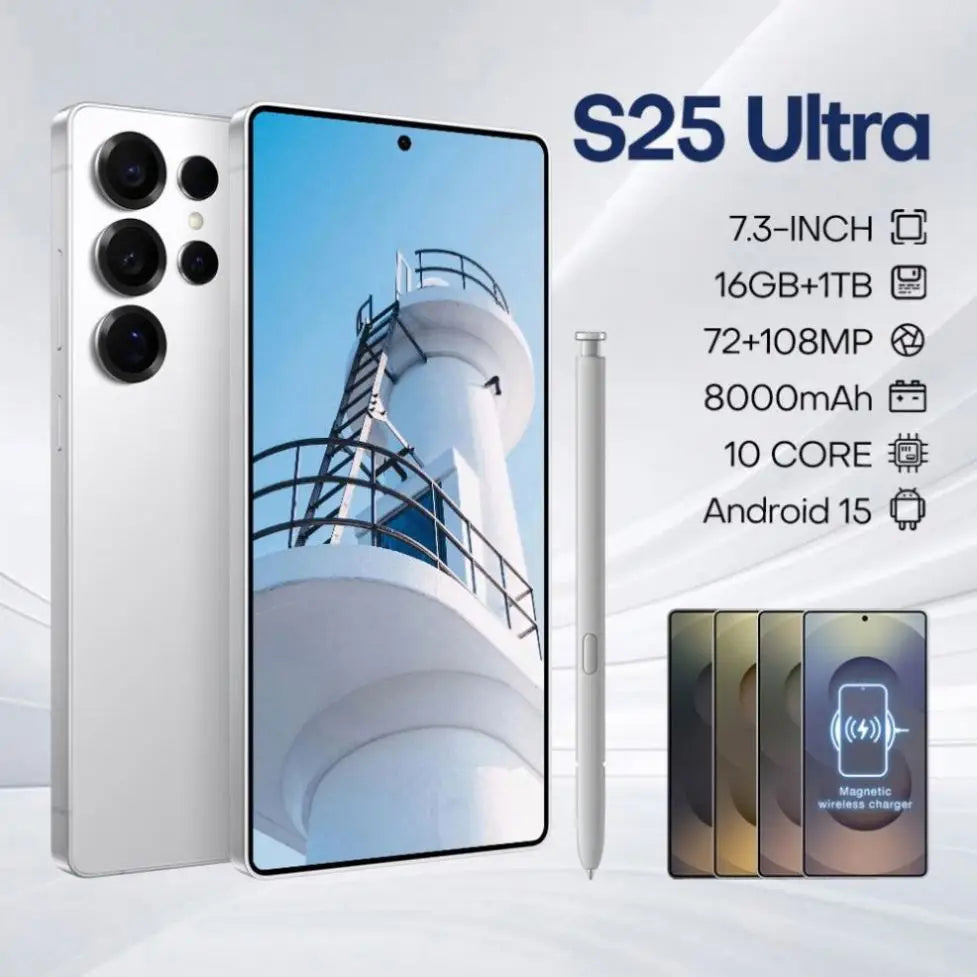 Smartphone S25+ Ultra – 3 Caméras, 16Go RAM + 1To, écran 7.3" 2K, Android 15, Double SIM