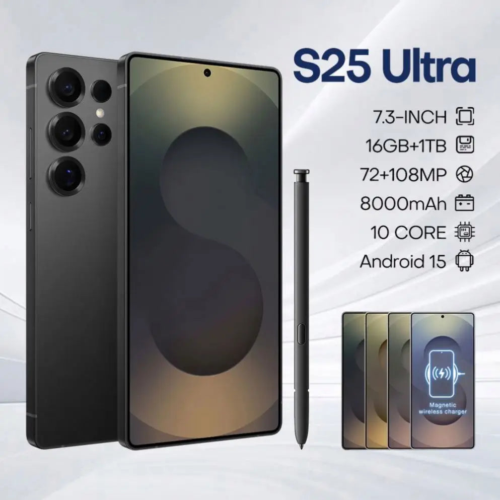 Smartphone S25+ Ultra – 3 Caméras, 16Go RAM + 1To, écran 7.3" 2K, Android 15, Double SIM