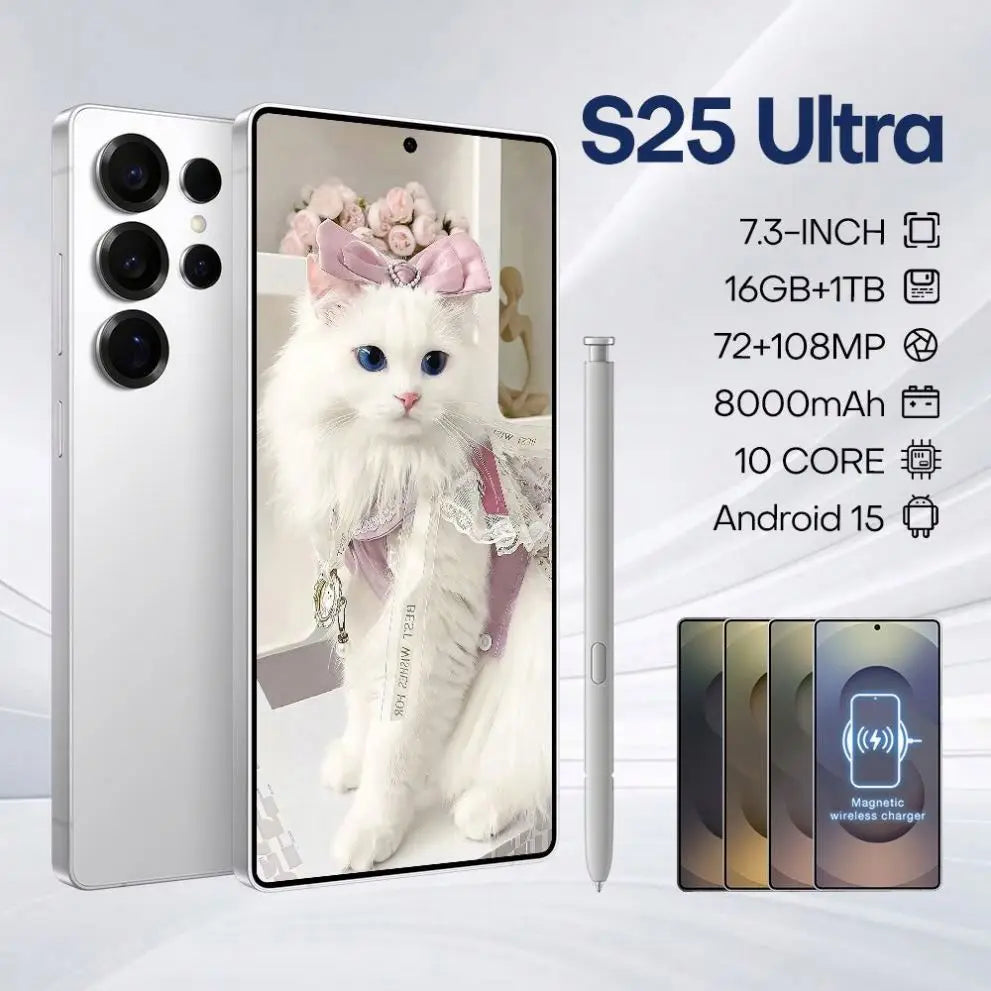 Smartphone S25+ Ultra – 3 Caméras, 16Go RAM + 1To, écran 7.3" 2K, Android 15, Double SIM