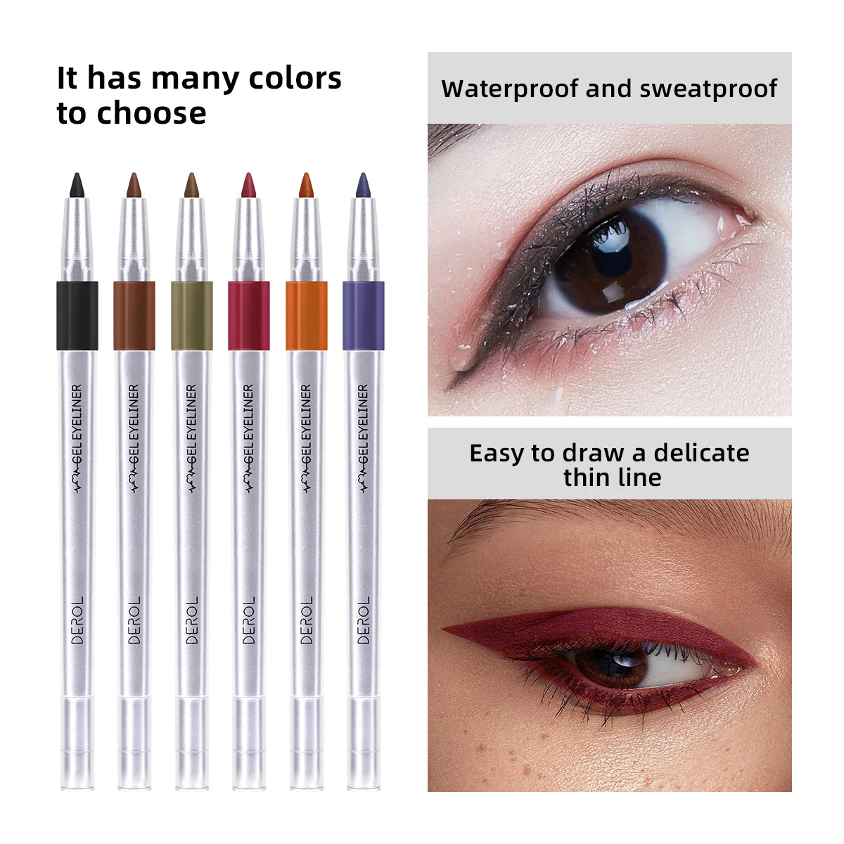 DEROL 6 Color Option Matte Eyeliner Gel Pencil Easy to Wear Colorful Red Blue Eye Liner Pen Cream Makeup Cosmetics