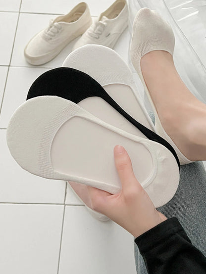 1/3/5 Pairs Random Black & White Invisible Socks for Women, Comfortable & Breathable Low Cut Liner Socks