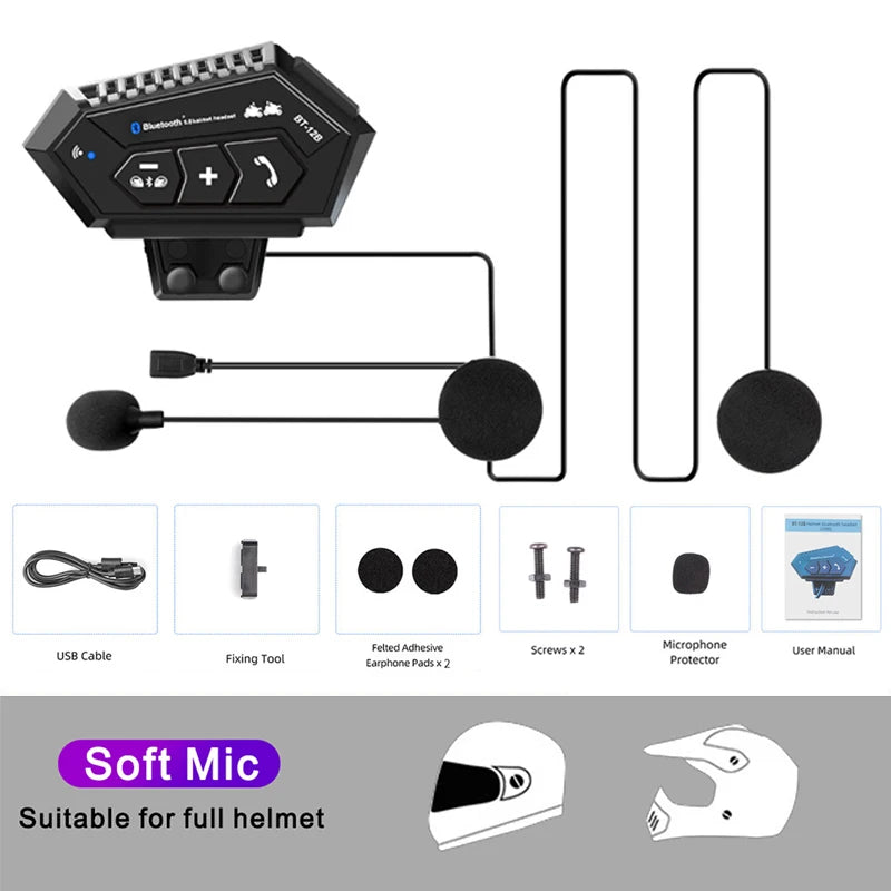 300m Motorcycle Helmet Intercom Bluetooth Headset Waterproof Wireless Handsfree Call Music Player Voice Assitant 1000mAh Battery