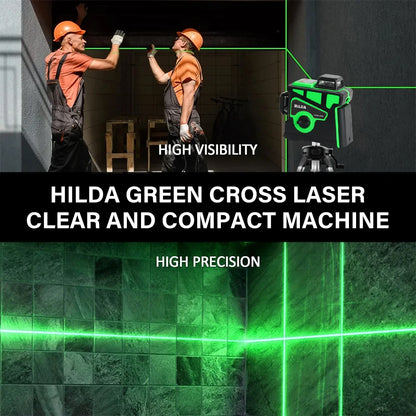 HILDA Laser Level 12 Lines 3D Level Self-Leveling 360 Horizontal And Vertical Cross Super Powerful Green Laser Level