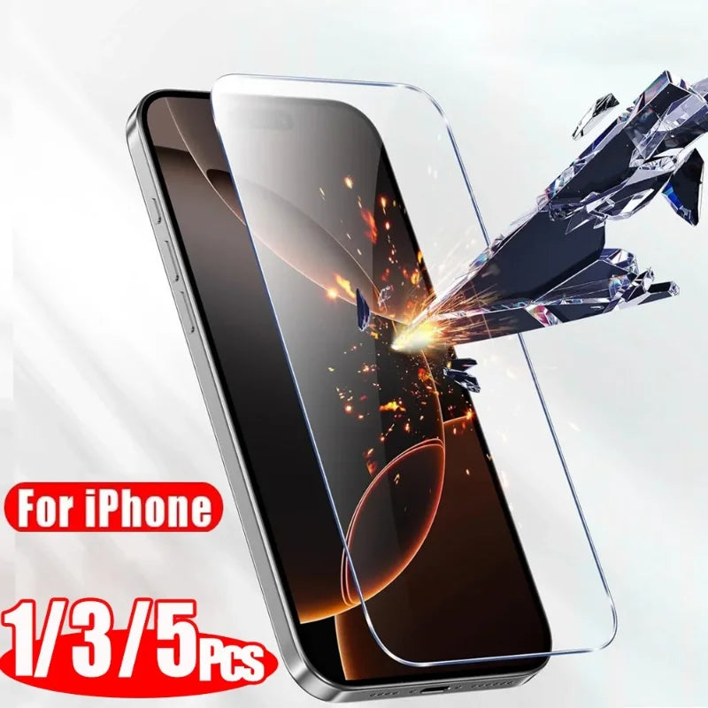 1/3/5PCS HD Tempered Glass For iPhone 17 16 Pro Max 16e 15 14 13 12 Screen Protector Film For iPhone 11 13 Mini Protective Glass