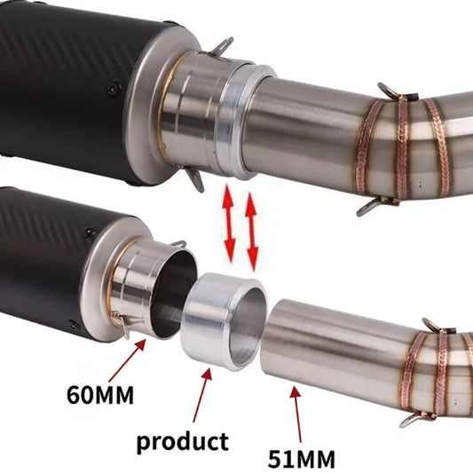Convertisseur Adaptateur Échappement Moto 60mm → 51mm en Alliage d'Aluminium