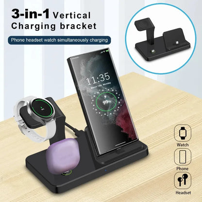 3 in 1 Type C Fast Charging Station Wireless Charger Stand For Galaxy Watch 6 5 Pro for Samsung S23 Ultra S22 S21 Xiaomi Huawei