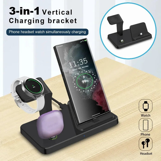 3 in 1 Type C Fast Charging Station Wireless Charger Stand For Galaxy Watch 6 5 Pro for Samsung S23 Ultra S22 S21 Xiaomi Huawei