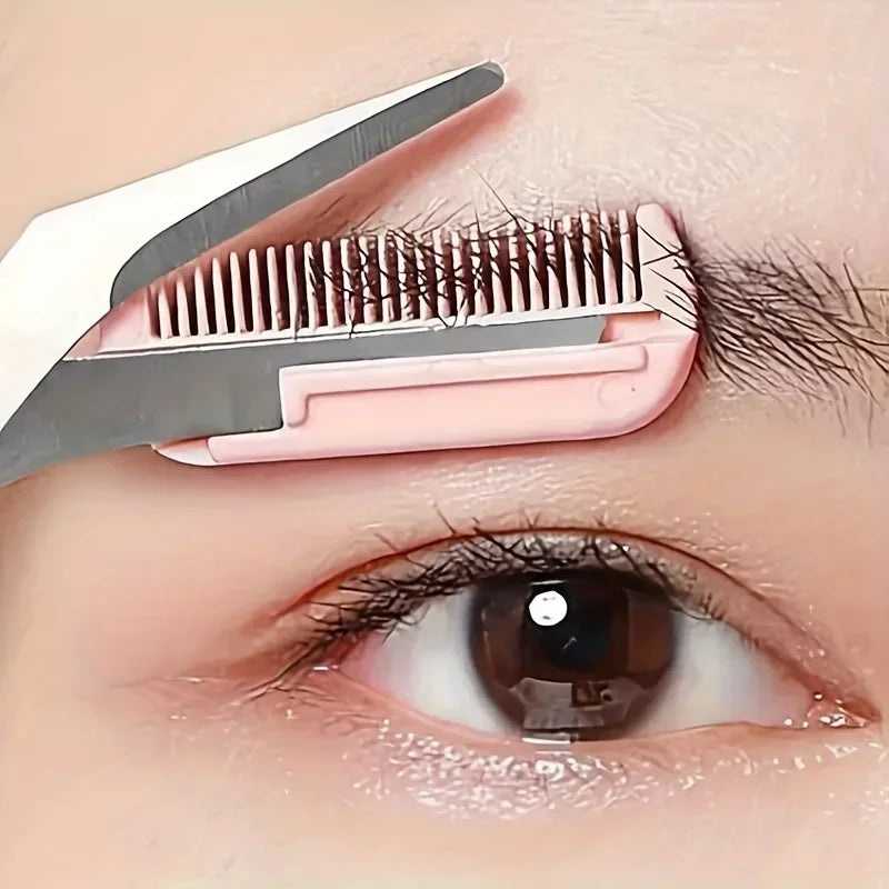 1pc Pink Eyebrow Trimming Scissors With Built-In Comb, Precision Grooming Tool For Perfect Brows Beauty Tool