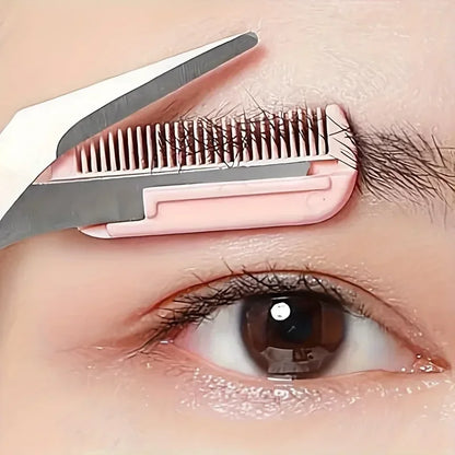 1pc Pink Eyebrow Trimming Scissors With Built-In Comb, Precision Grooming Tool For Perfect Brows Beauty Tool