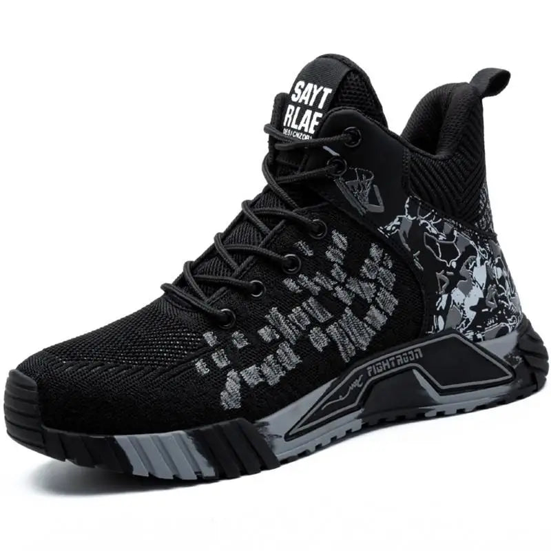 All Seasons Men's Safety Shoes Flying Woven Breathable Steel Toe Cap Impact Proof Puncture Mid Cut Sneakers Zapatos De Seguridad