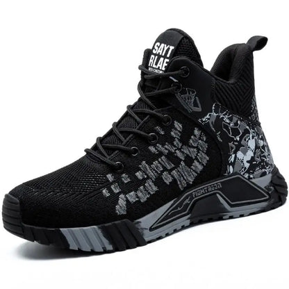 All Seasons Men's Safety Shoes Flying Woven Breathable Steel Toe Cap Impact Proof Puncture Mid Cut Sneakers Zapatos De Seguridad