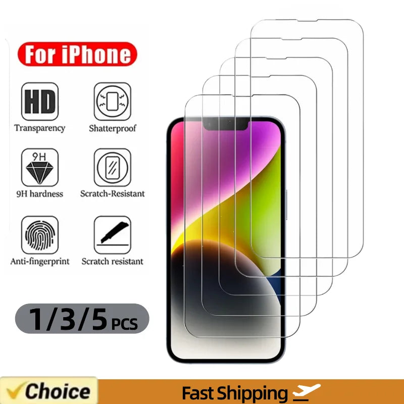 1/3/5PCS HD Tempered Glass For iPhone 17 16 Pro Max 16e 15 14 13 12 Screen Protector Film For iPhone 11 13 Mini Protective Glass