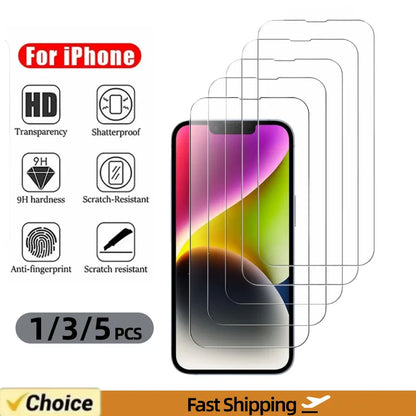 1/3/5PCS HD Tempered Glass For iPhone 17 16 Pro Max 16e 15 14 13 12 Screen Protector Film For iPhone 11 13 Mini Protective Glass