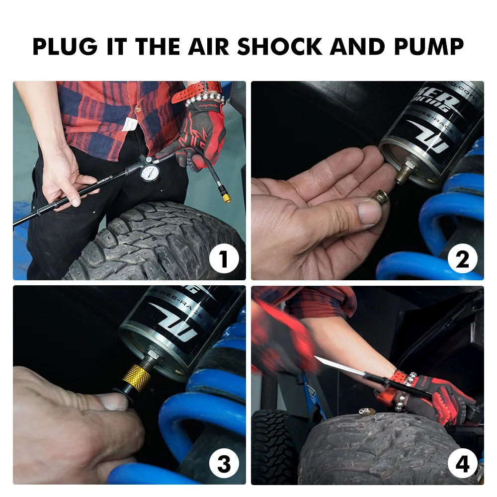 Kit Remplissage Azote Amortisseurs UTV – Aiguille + Pompe 300psi + Manomètre – Polaris, Yamaha, KTM, FOX