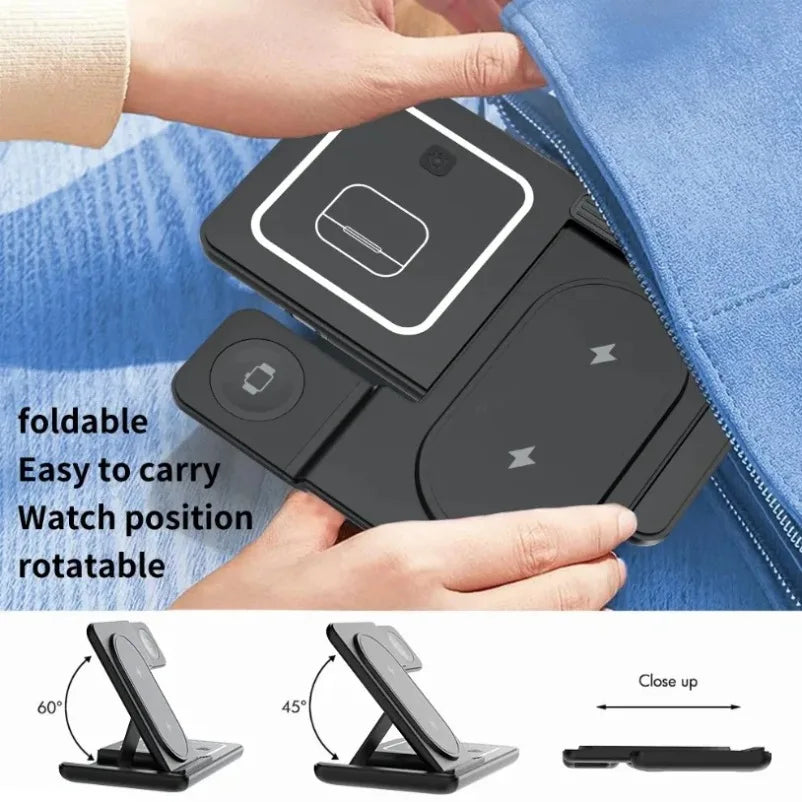 3 in 1 Wireless Charger Desk Stand For Samsung S24 S23 Galaxy Watch 2-8 Active 1 2 Buds Pro  Earphones LED Fast Charging Station