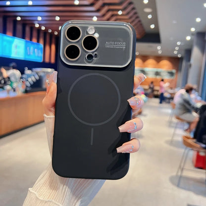 Luxury Big Window Camera Protector Magnetic Phone Case for iPhone 16 15 14 17 Pro Max Soft Silicone Shockproof Magsafe Cover
