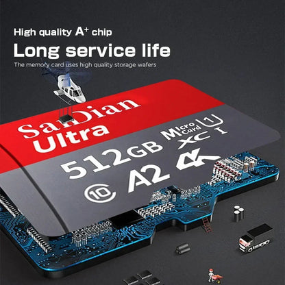 128GB USB Adapter SD Memory Card 256GB High Speed Micro TF Card Class 10 High Capacity for Mobile Phone Laptop PC Camera Mac