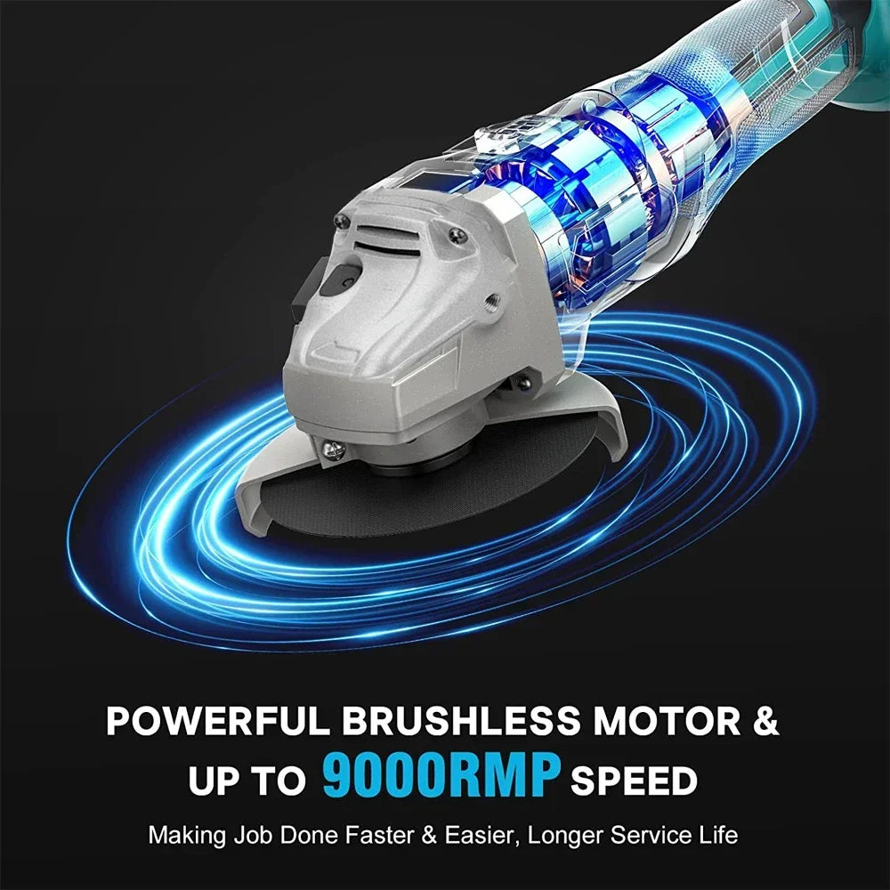 125mm Brushless Angle Grinder  3 Speed Polishing Cutting Machine Cordless Electric Angle Grinder Power Tool for Makita Battery