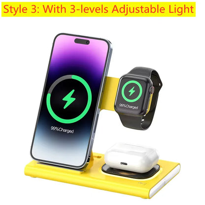 Desk Fast Wireless Charger Stand Pad Foldable Fast Charging Station Dock for iPhone 16 15 14 13 12 Pro Max Apple Watch Airpods