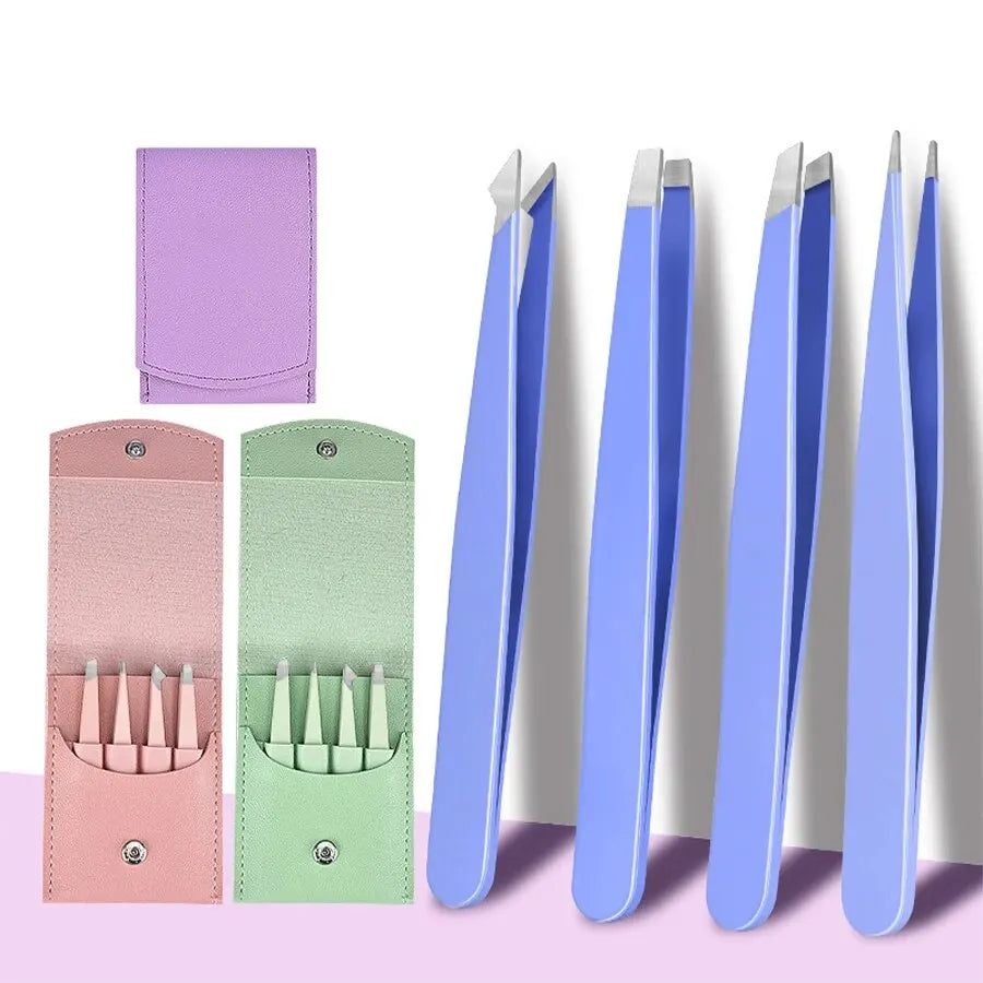 4 PCS Stainless Steel Eyebrow Clippers Set Hair Removal Forceps Oblique And Straight Mouth Eyebrow Trimming Clip Beauty Tool
