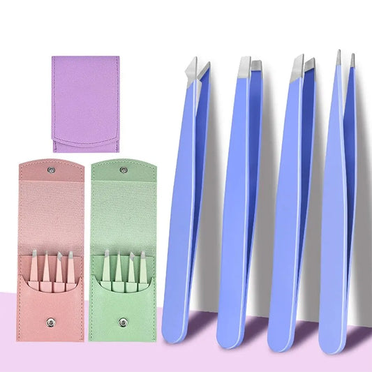 4 PCS Stainless Steel Eyebrow Clippers Set Hair Removal Forceps Oblique And Straight Mouth Eyebrow Trimming Clip Beauty Tool
