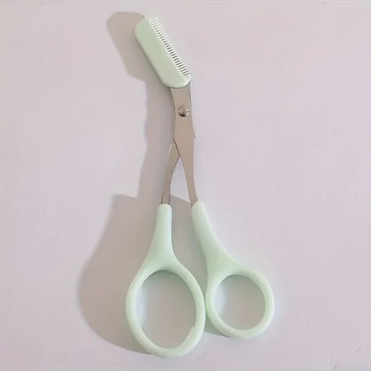 1pc Pink Eyebrow Trimming Scissors With Built-In Comb, Precision Grooming Tool For Perfect Brows Beauty Tool