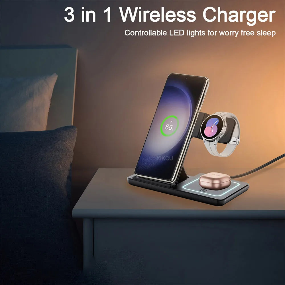 LED Wireless Charger Foldable Phone Stand For Samsung S25 S24 S23 Galaxy Watch 2-8 Active 2 Buds Pro Fast Charging Station