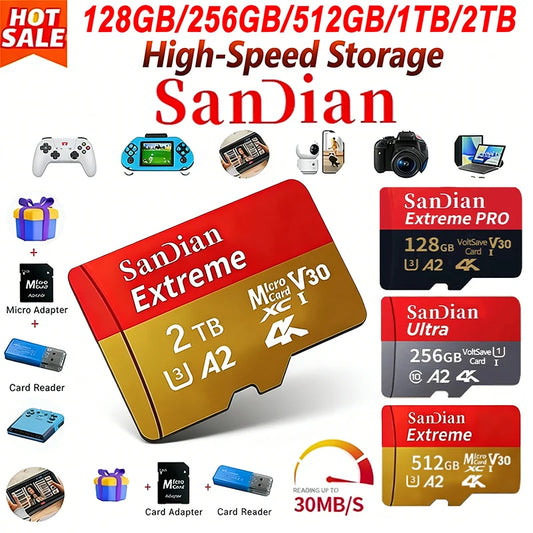 128GB USB Adapter SD Memory Card 256GB High Speed Micro TF Card Class 10 High Capacity for Mobile Phone Laptop PC Camera Mac