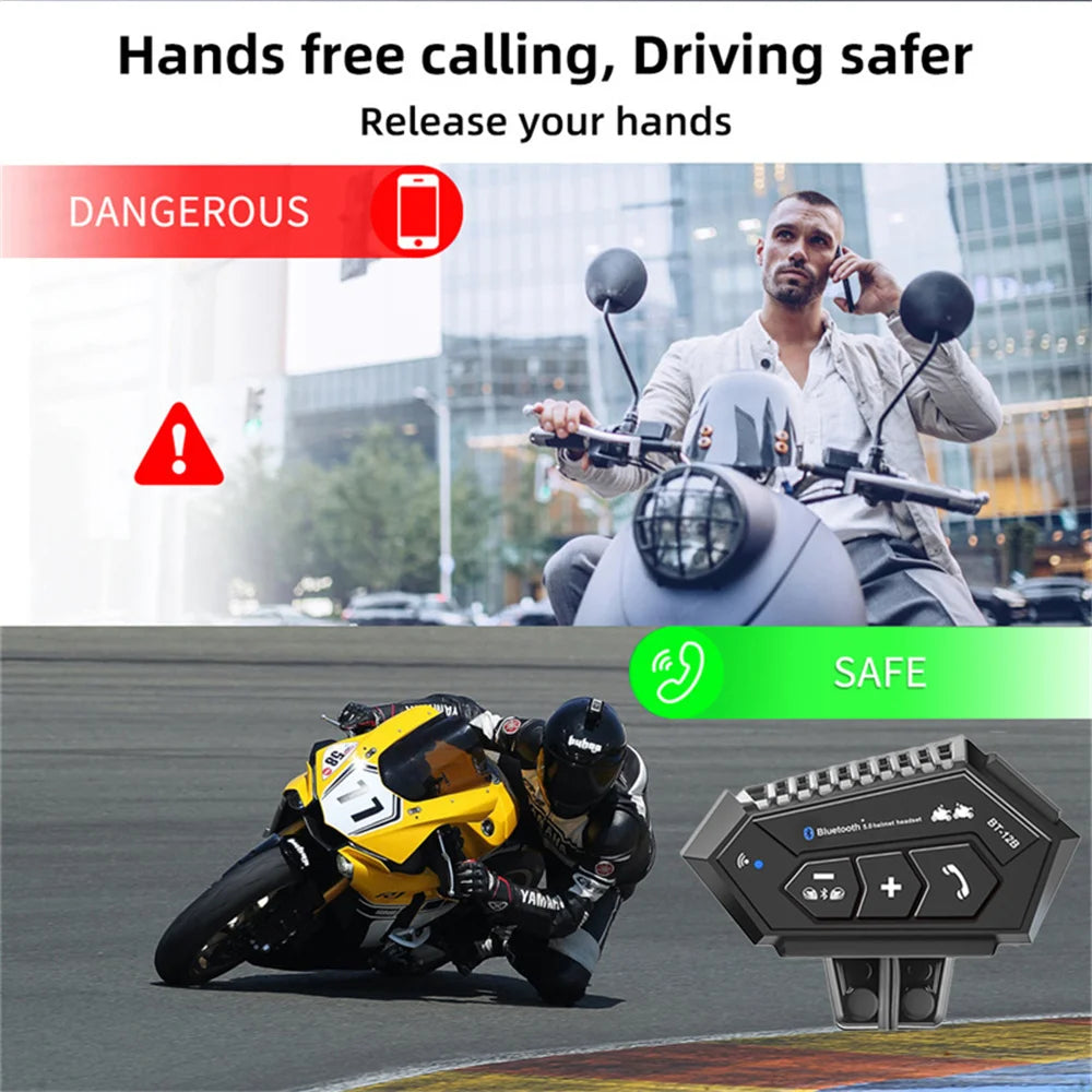 300m Motorcycle Helmet Intercom Bluetooth Headset Waterproof Wireless Handsfree Call Music Player Voice Assitant 1000mAh Battery