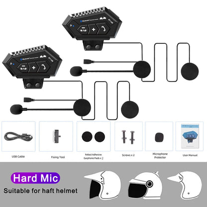 300m Motorcycle Helmet Intercom Bluetooth Headset Waterproof Wireless Handsfree Call Music Player Voice Assitant 1000mAh Battery