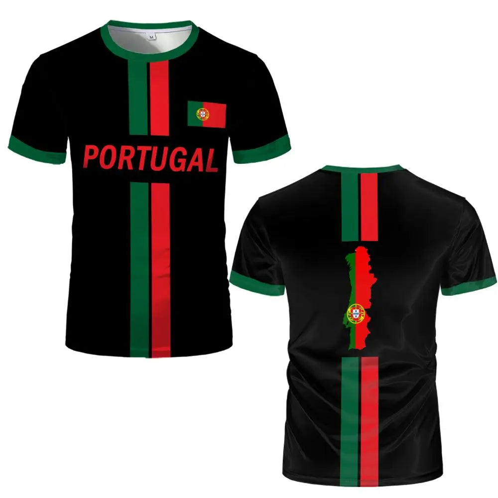 2026 New Portugal Flag Print Jersey Summer Outdoor Breathable Quick-drying Football Tee Men's And Women's Sporty Crew Neck Top