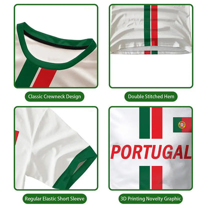 2026 New Portugal Flag Print Jersey Summer Outdoor Breathable Quick-drying Football Tee Men's And Women's Sporty Crew Neck Top