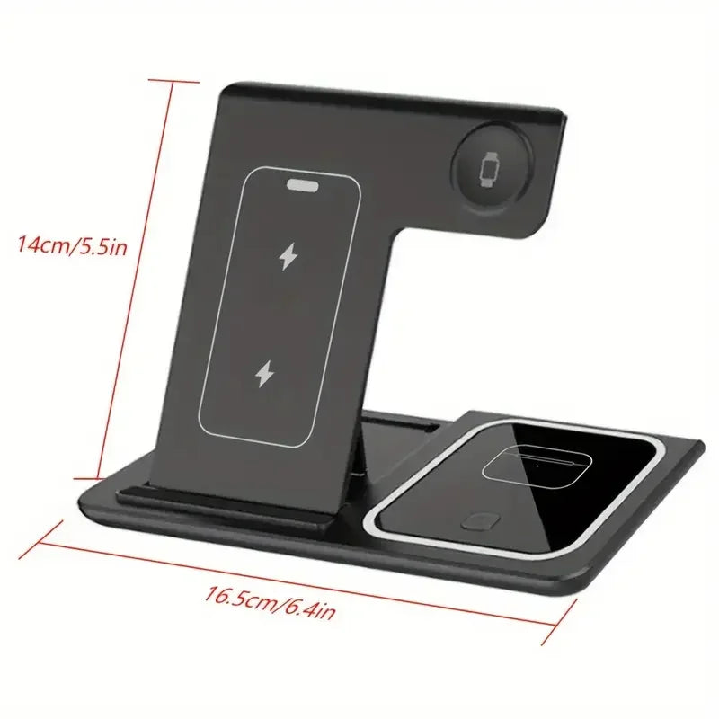 30W LED Fast Wireless Charger Stand  Foldable3 in 1 Charging Station For iPhone17- 11 Apple Watch 9 8 7 6 Airpods Pro