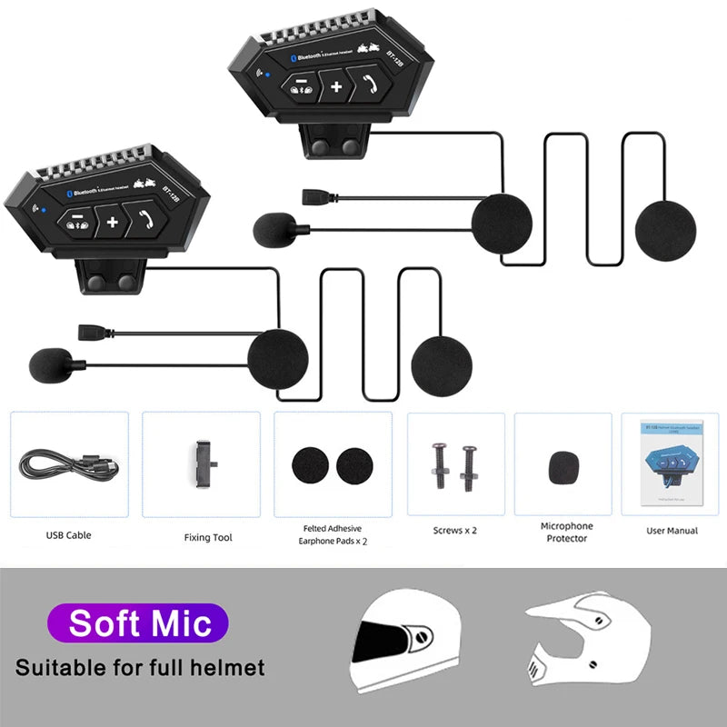 300m Motorcycle Helmet Intercom Bluetooth Headset Waterproof Wireless Handsfree Call Music Player Voice Assitant 1000mAh Battery