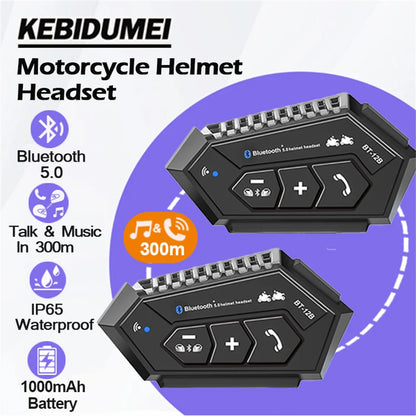 300m Motorcycle Helmet Intercom Bluetooth Headset Waterproof Wireless Handsfree Call Music Player Voice Assitant 1000mAh Battery