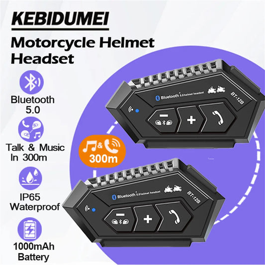 300m Motorcycle Helmet Intercom Bluetooth Headset Waterproof Wireless Handsfree Call Music Player Voice Assitant 1000mAh Battery