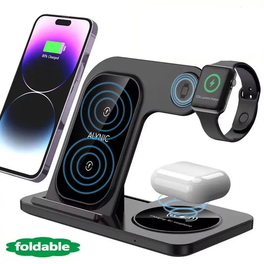 Desk Fast Wireless Charger Stand Pad Foldable Fast Charging Station Dock for iPhone 16 15 14 13 12 Pro Max Apple Watch Airpods