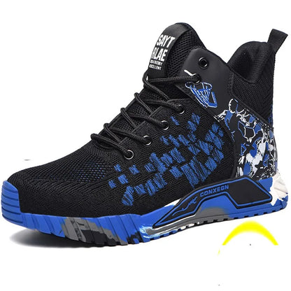 All Seasons Men's Safety Shoes Flying Woven Breathable Steel Toe Cap Impact Proof Puncture Mid Cut Sneakers Zapatos De Seguridad