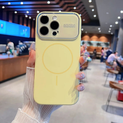 Luxury Big Window Camera Protector Magnetic Phone Case for iPhone 16 15 14 17 Pro Max Soft Silicone Shockproof Magsafe Cover