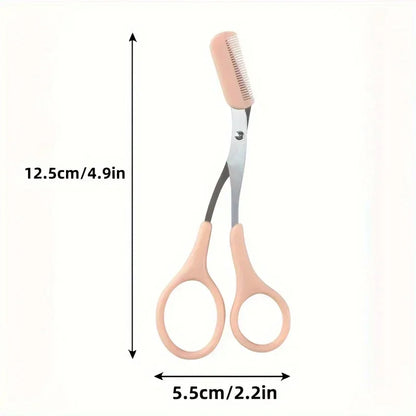 1pc Pink Eyebrow Trimming Scissors With Built-In Comb, Precision Grooming Tool For Perfect Brows Beauty Tool