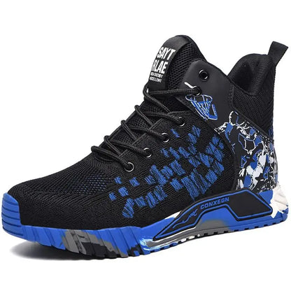 All Seasons Men's Safety Shoes Flying Woven Breathable Steel Toe Cap Impact Proof Puncture Mid Cut Sneakers Zapatos De Seguridad