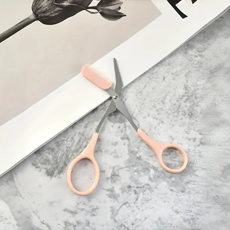 1pc Pink Eyebrow Trimming Scissors With Built-In Comb, Precision Grooming Tool For Perfect Brows Beauty Tool
