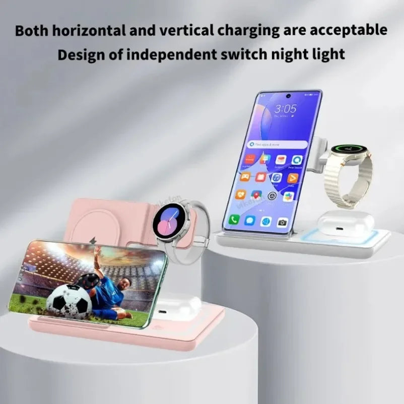 3 in 1 Wireless Charger Desk Stand For Samsung S24 S23 Galaxy Watch 2-8 Active 1 2 Buds Pro  Earphones LED Fast Charging Station